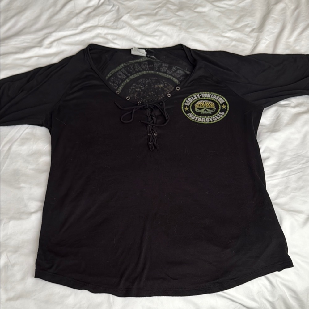 Harley-Davidson Black Lace-Up Blouse - Picture 2 of 6